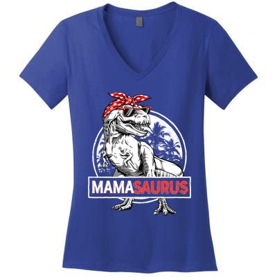 Mamasaurus T Rex Dinosaur Funny Mama Saurus Mother's Family Cool Gift Women's V-Neck T-Shirt