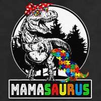 Mamasaurus T Rex Dinosaur Mama Saurus Autism Awareness 7 Panel Mesh Trucker Snapback Hat