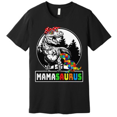 Mamasaurus T Rex Dinosaur Mama Saurus Autism Awareness Premium T-Shirt