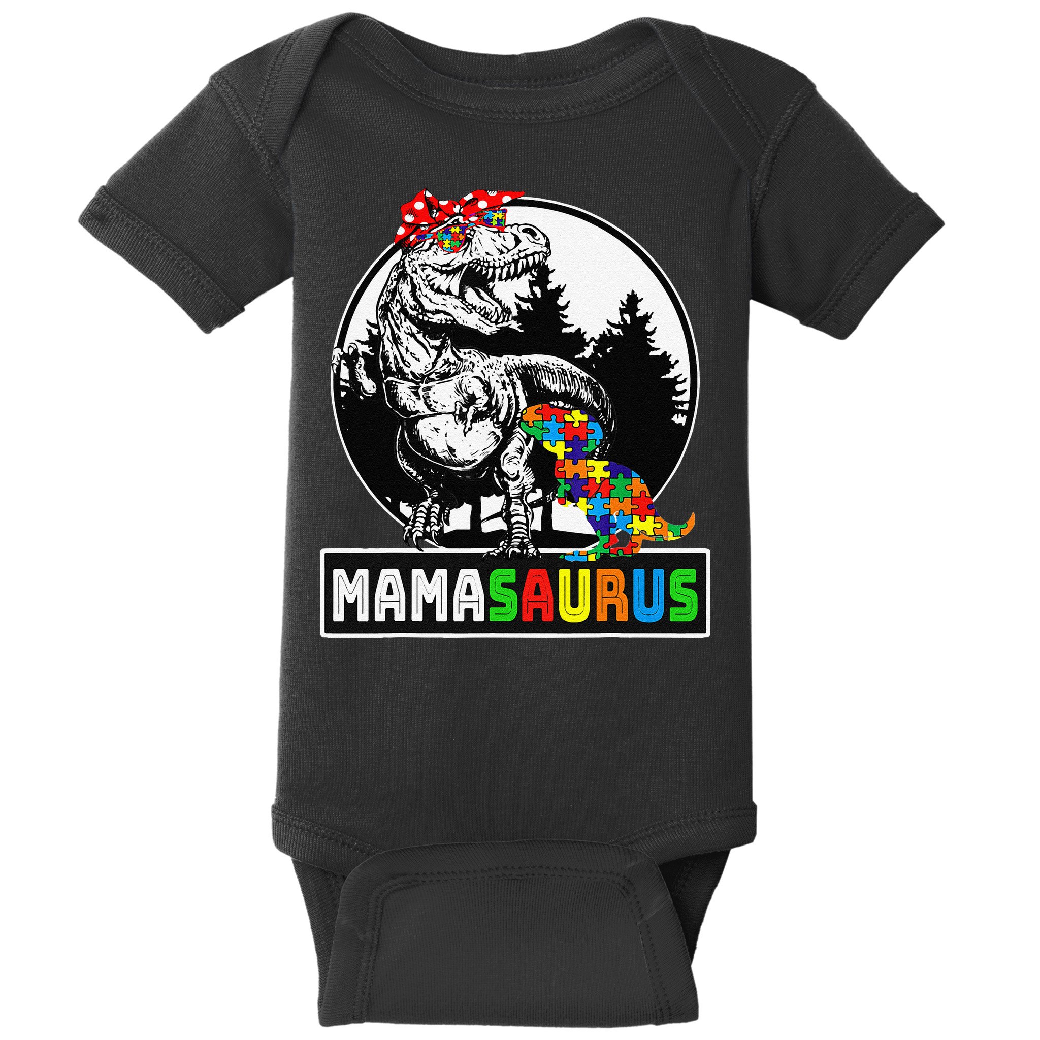Mamasaurus T Rex Dinosaur Mama Saurus Autism Awareness Baby Bodysuit