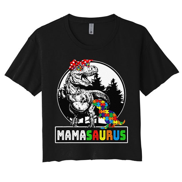 Mamasaurus T Rex Dinosaur Mama Saurus Autism Awareness Crop Top