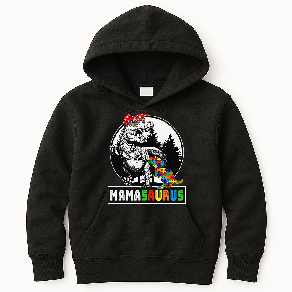 Mamasaurus T Rex Dinosaur Mama Saurus Autism Awareness Kids Hoodie