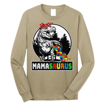 Mamasaurus T Rex Dinosaur Mama Saurus Autism Awareness Long Sleeve Shirt