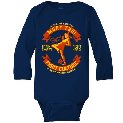 Muay Thai Retro Baby Long Sleeve Bodysuit