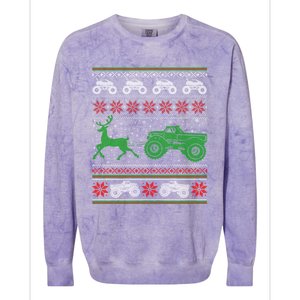 Monster Truck Riding Reindeers Ugly Christmas Gift Colorblast Crewneck Sweatshirt