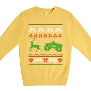 Monster Truck Riding Reindeers Ugly Christmas Gift Premium Crewneck Sweatshirt