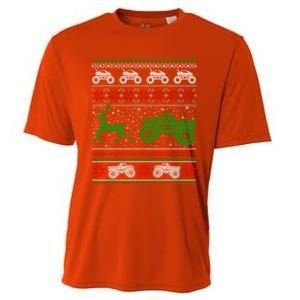 Monster Truck Riding Reindeers Ugly Christmas Gift Cooling Performance Crew T-Shirt