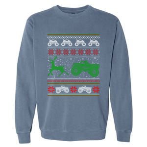 Monster Truck Riding Reindeers Ugly Christmas Gift Garment-Dyed Sweatshirt