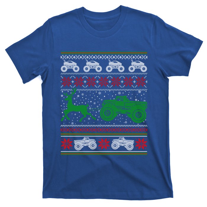 Monster Truck Riding Reindeers Ugly Christmas Gift T-Shirt