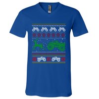 Monster Truck Riding Reindeers Ugly Christmas Gift V-Neck T-Shirt