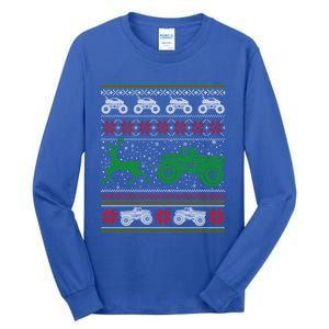 Monster Truck Riding Reindeers Ugly Christmas Gift Tall Long Sleeve T-Shirt