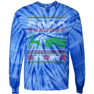 Monster Truck Riding Reindeers Ugly Christmas Gift Tie-Dye Long Sleeve Shirt