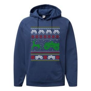 Monster Truck Riding Reindeers Ugly Christmas Gift Performance Fleece Hoodie