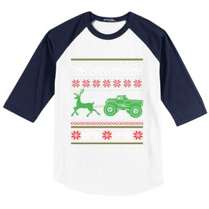 Monster Truck Riding Reindeers Ugly Christmas Gift Baseball Sleeve Shirt