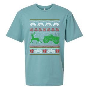 Monster Truck Riding Reindeers Ugly Christmas Gift Sueded Cloud Jersey T-Shirt