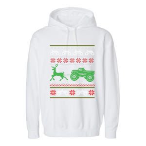 Monster Truck Riding Reindeers Ugly Christmas Gift Garment-Dyed Fleece Hoodie