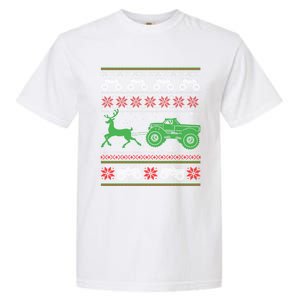 Monster Truck Riding Reindeers Ugly Christmas Gift Garment-Dyed Heavyweight T-Shirt