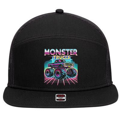 Monster Truck Retro Monster Trucks 7 Panel Mesh Trucker Snapback Hat