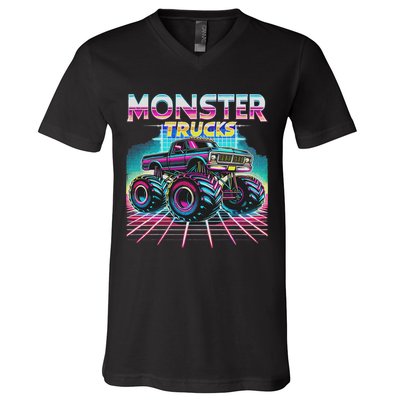 Monster Truck Retro Monster Trucks V-Neck T-Shirt