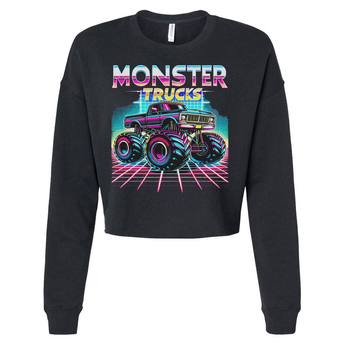Monster Truck Retro Monster Trucks Cropped Pullover Crew