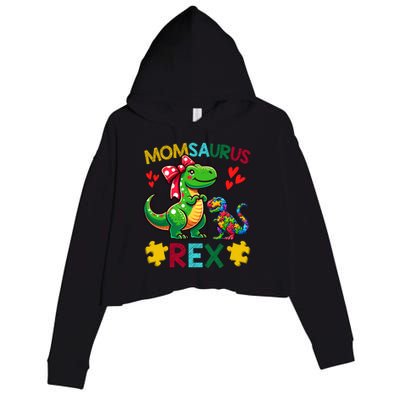 Momsaurus T Rex Dinosaur Mom Autism Awareness MotherS Day Gift Crop Fleece Hoodie