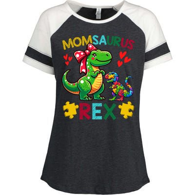 Momsaurus T Rex Dinosaur Mom Autism Awareness MotherS Day Gift Enza Ladies Jersey Colorblock Tee