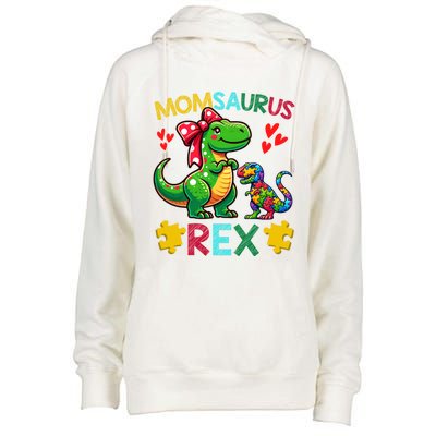 Momsaurus T Rex Dinosaur Mom Autism Awareness MotherS Day Gift Womens Funnel Neck Pullover Hood