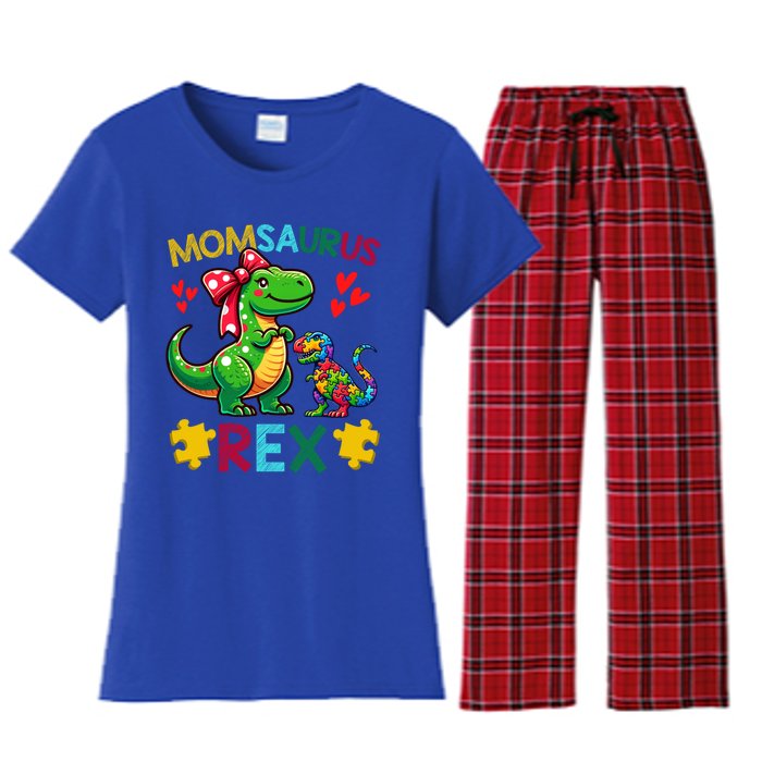 Momsaurus T Rex Dinosaur Mom Autism Awareness MotherS Day Gift Women's Flannel Pajama Set