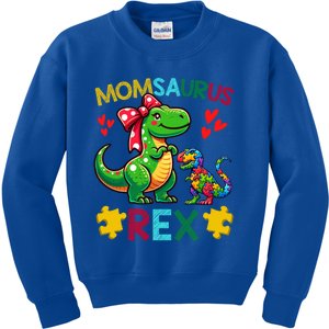 Momsaurus T Rex Dinosaur Mom Autism Awareness MotherS Day Gift Kids Sweatshirt