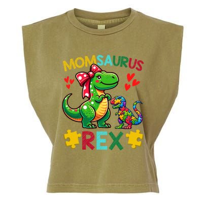 Momsaurus T Rex Dinosaur Mom Autism Awareness MotherS Day Gift Garment-Dyed Women's Muscle Tee