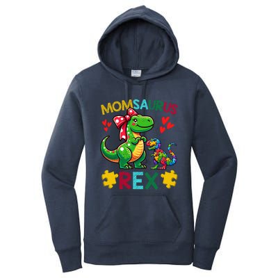 Momsaurus T Rex Dinosaur Mom Autism Awareness MotherS Day Gift Women's Pullover Hoodie