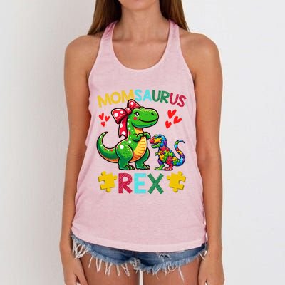 Momsaurus T Rex Dinosaur Mom Autism Awareness MotherS Day Gift Women's Knotted Racerback Tank