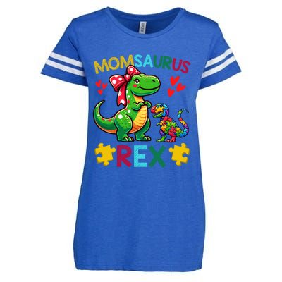 Momsaurus T Rex Dinosaur Mom Autism Awareness MotherS Day Gift Enza Ladies Jersey Football T-Shirt