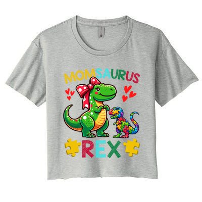 Momsaurus T Rex Dinosaur Mom Autism Awareness MotherS Day Gift Women's Crop Top Tee