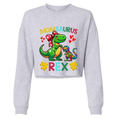 Momsaurus T Rex Dinosaur Mom Autism Awareness MotherS Day Gift Cropped Pullover Crew