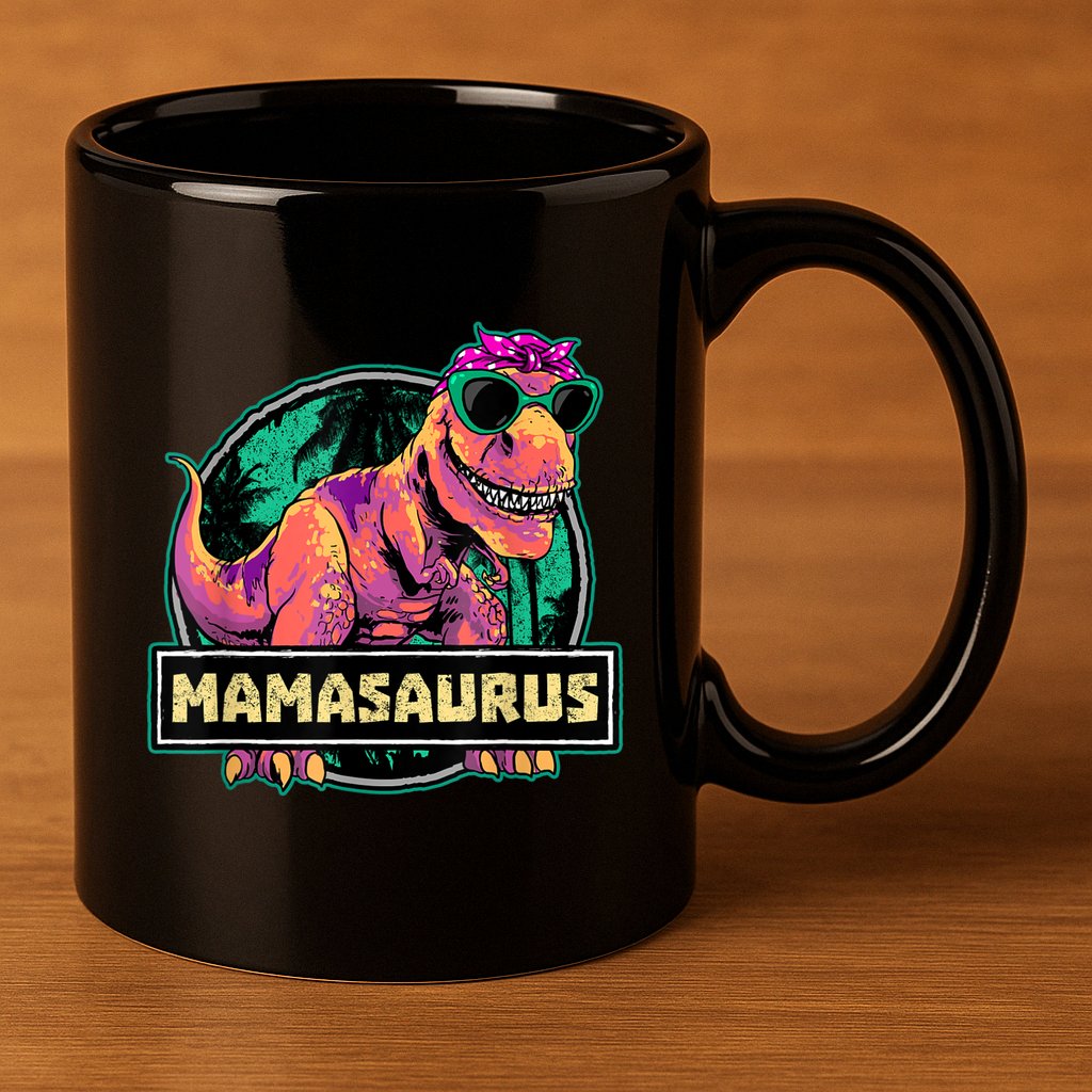 Mamasaurus T Rex Mama Saurus Dinosaur Womens 11oz C Handle Ceramic Mug