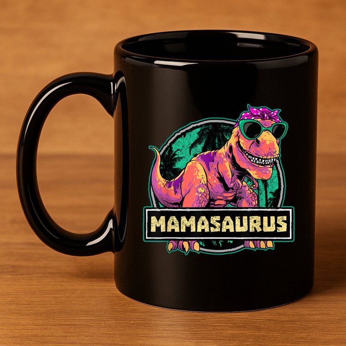 Mamasaurus T Rex Mama Saurus Dinosaur Womens 11oz C Handle Ceramic Mug