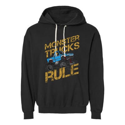 Monster Trucks Rule Jam Birthday Boy Monster Truck Gift Garment-Dyed Fleece Hoodie