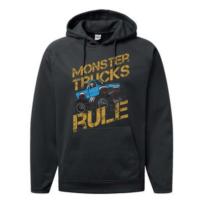 Monster Trucks Rule Jam Birthday Boy Monster Truck Gift Performance Fleece Hoodie