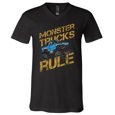 Monster Trucks Rule Jam Birthday Boy Monster Truck Gift V-Neck T-Shirt