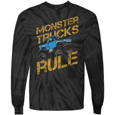 Monster Trucks Rule Jam Birthday Boy Monster Truck Gift Tie-Dye Long Sleeve Shirt