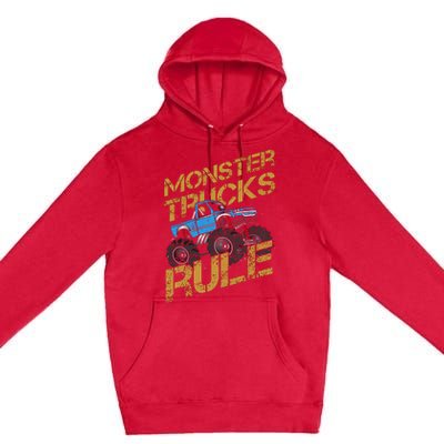 Monster Trucks Rule Jam Birthday Boy Monster Truck Gift Premium Pullover Hoodie