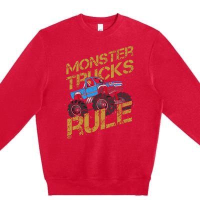 Monster Trucks Rule Jam Birthday Boy Monster Truck Gift Premium Crewneck Sweatshirt