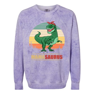 Mamasaurus T Rex Dinosaur Funny Mama Saurus Family Matching Funny Gift Colorblast Crewneck Sweatshirt