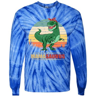 Mamasaurus T Rex Dinosaur Funny Mama Saurus Family Matching Funny Gift Tie-Dye Long Sleeve Shirt