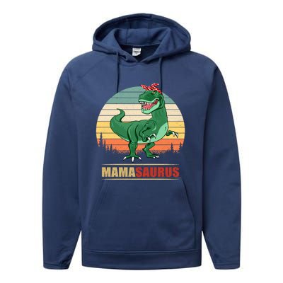 Mamasaurus T Rex Dinosaur Funny Mama Saurus Family Matching Funny Gift Performance Fleece Hoodie