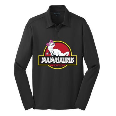 Mamasaurus T Rex Dinosaur Funny Mama Saurus Gift Silk Touch Performance Long Sleeve Polo