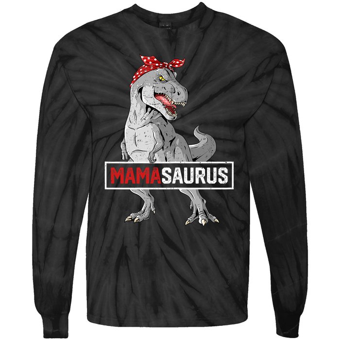 Mamasaurus T Rex Birthday Dinosaur Mommy Family Matching Tie-Dye Long Sleeve Shirt