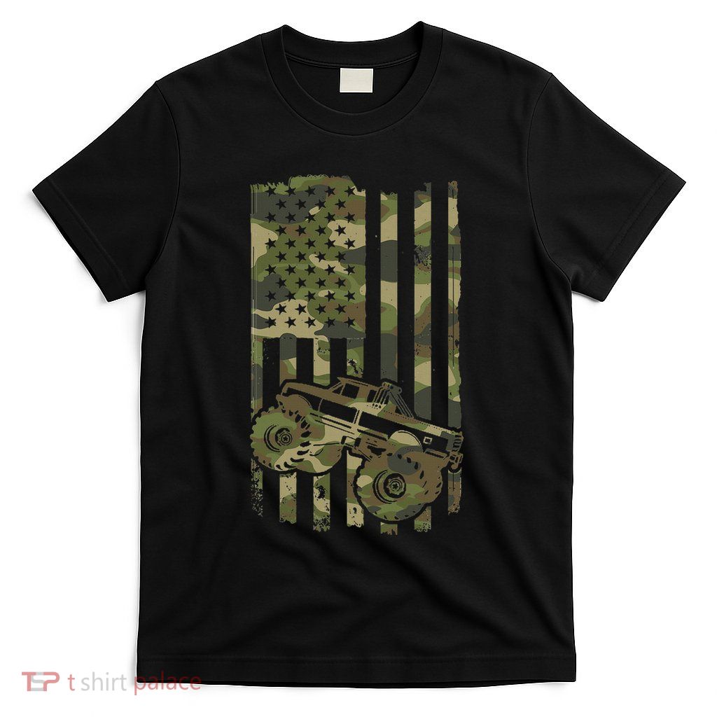 Monster Trucker Retro Monster Truck Usa Flag 4th July T-Shirt