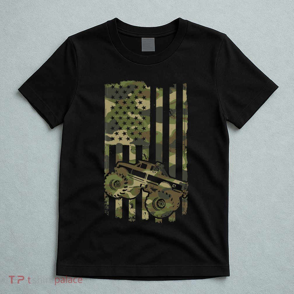 Monster Trucker Retro Monster Truck Usa Flag 4th July T-Shirt
